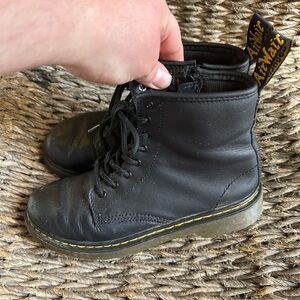 Black Leather Boots with Yellow Stitching doc martins